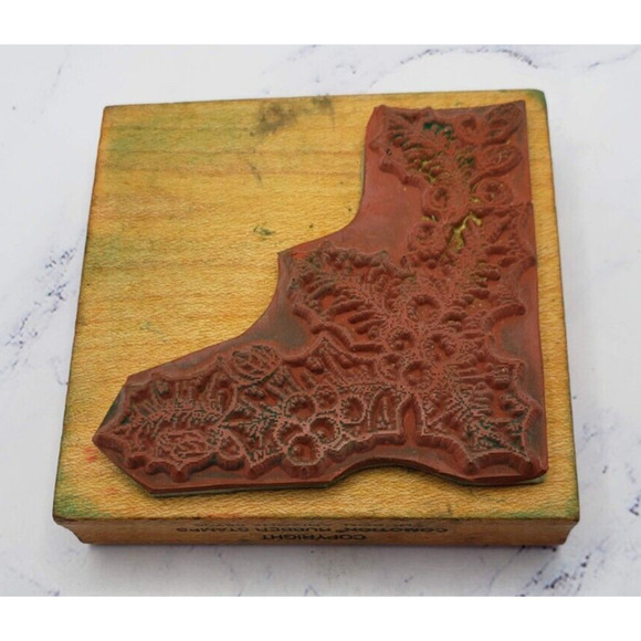 Christmas Holly Border Comotion Wood Mounted Rubber Stamp - Picture 8 of 8